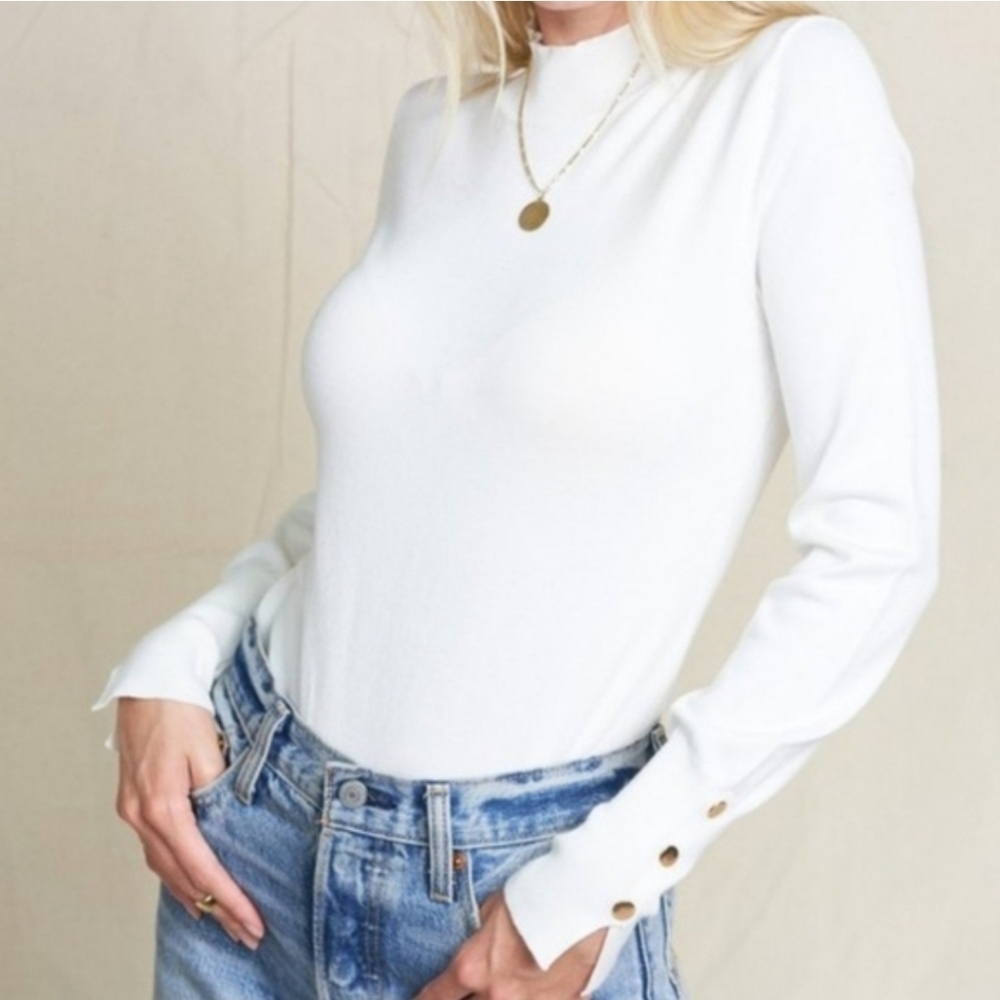LA MIEL White Mock Neck Slim Fit  Long Sleeve Knit - Picture 5 of 7
